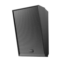 Black bookshelf speaker with a perforated grille and VSEE logo at the bottom center of the grille.